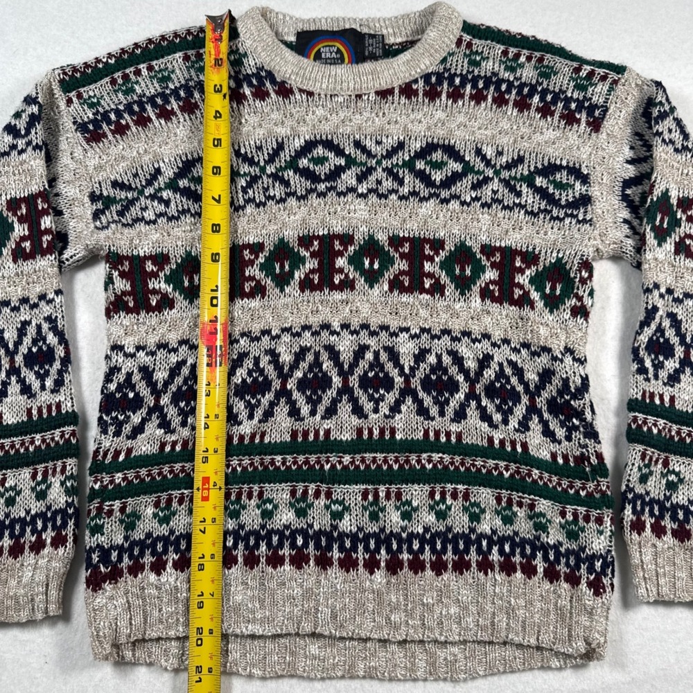Vintage New Era Kids Fair Isle Sweater Made in USA Knit Crewneck Size 16-18 - Picture 7 of 8